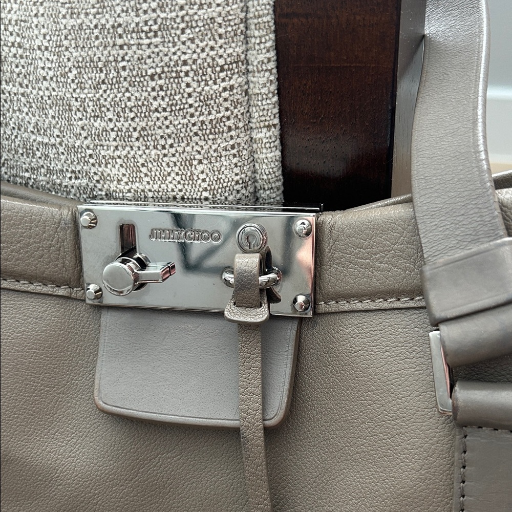 Jimmy Choo Farrah Taupe Leather Designer Tote Bag - Picture 11 of 13